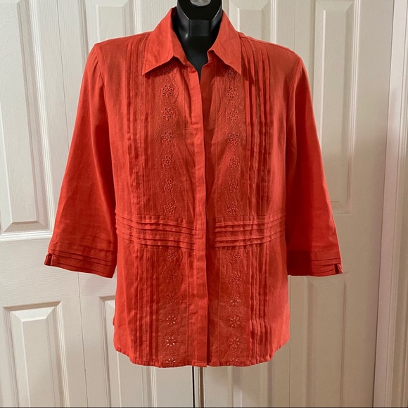 Tabi Boho Linen Shirt Tunic Women’s Size Medium Burnt Orange - Picture 1 of 10